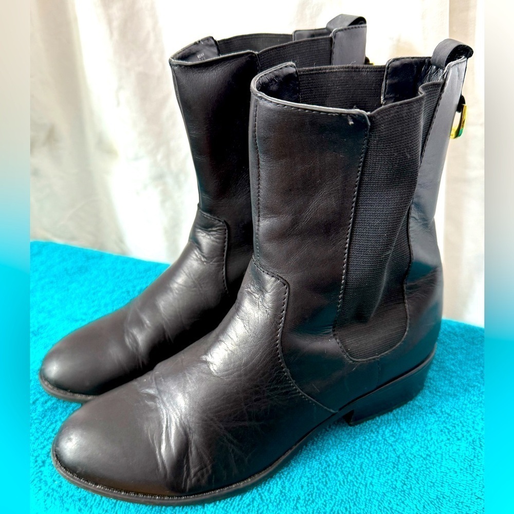 Lauren Ralph Lauren Women's Black Leather Mid-Calf Boots Sz 7.5B Slip On